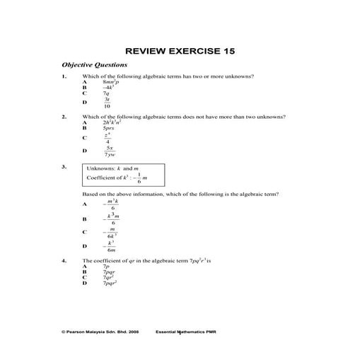 Review exercise 15 (algebra)