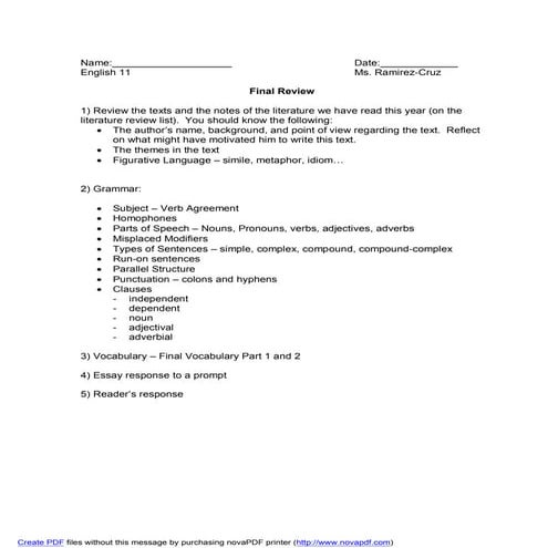 Review for Final - Juniors