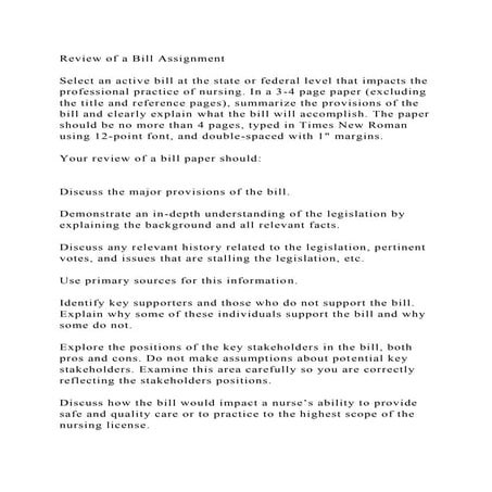 Review of a Bill AssignmentSelect an active bill at the state or.docx