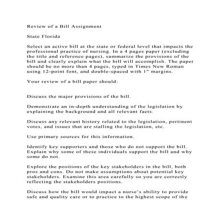 Review of a Bill AssignmentState FloridaSelect an active bil.docx