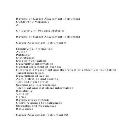 Review of Career Assessment InstrumentCCMH540 Version 32U.docx