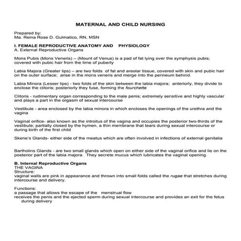 Review Of Concepts And Intrapartal Handout Mcn