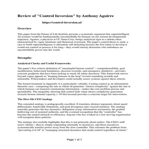 Review of Control Inversion Paper by Anthony Aguirre