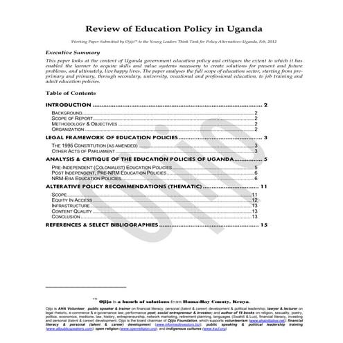 Review of education policy in uganda | PDF