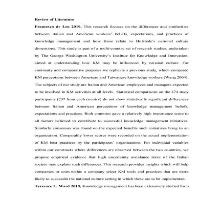 Review of literature knowledge management