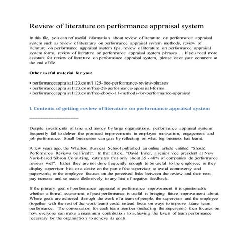 Review of literature on performance appraisal system