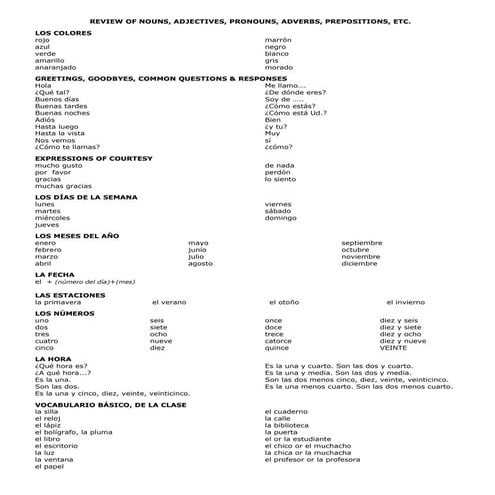 Review of nouns, adjs, adverbs, etc.
