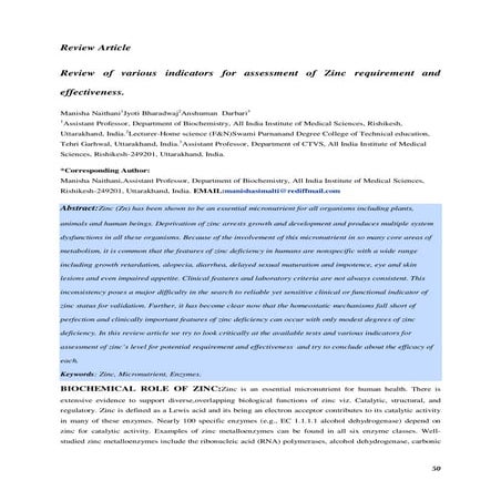 Metabolism of zinc and its clinical significance | PDF