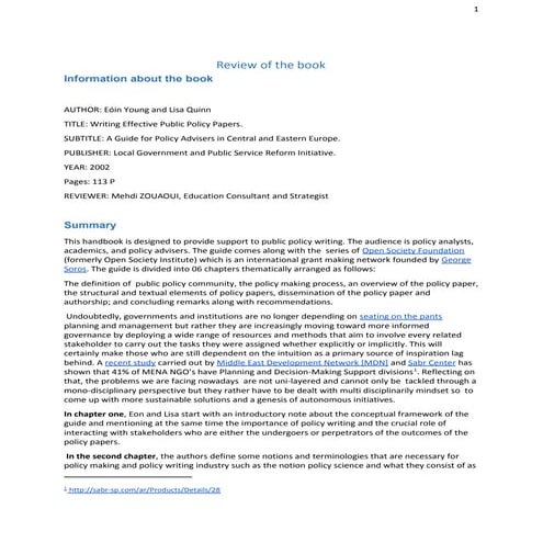 Review of Writing Effective Policy Papers Handbook