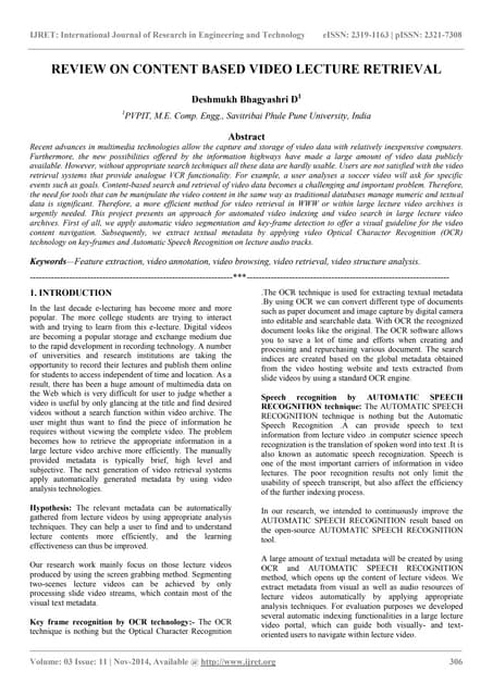 Review on content based video lecture retrieval