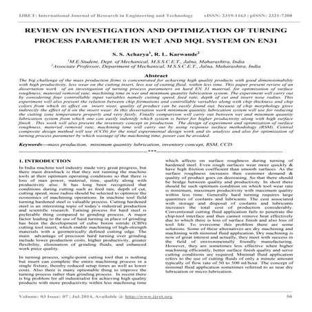 Review on investigation and optimization of turning process parameter in wet ...