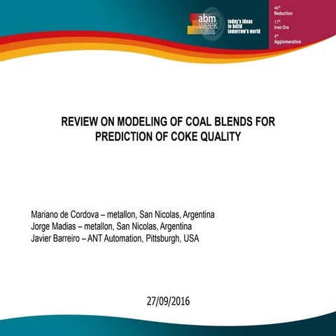 Review on modeling of coal blends for prediction of coke quality