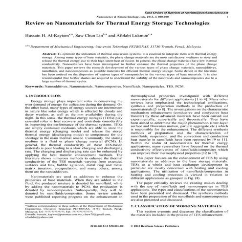 Review on nanomaterials for thermal energy storage technologies | PDF