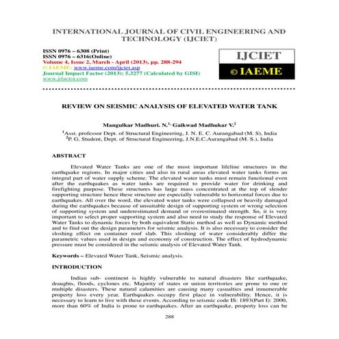Review on seismic analysis of elevated water tank 2