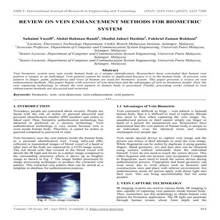 Review on vein enhancement methods for biometric system