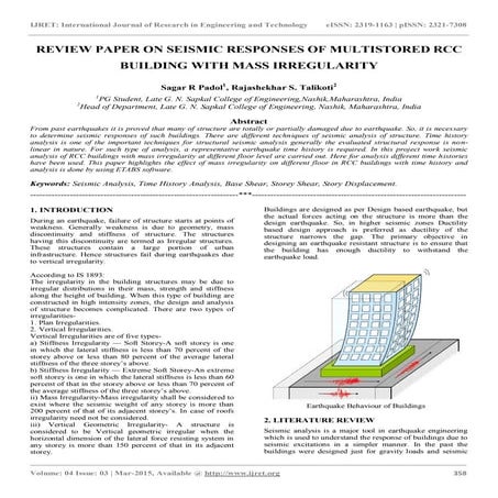Review paper on seismic responses of multistored rcc building with mass irreg...