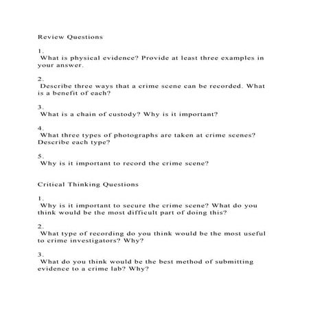 Review Questions1. What is physical evidence Provide at least.docx
