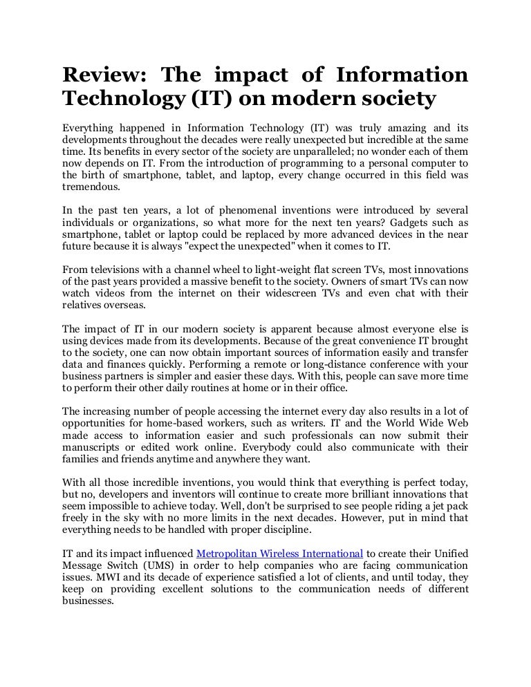 Review The impact of Information Technology (IT) on modern society