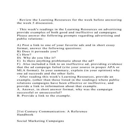 · Review the Learning Resources for the week before answering the .docx