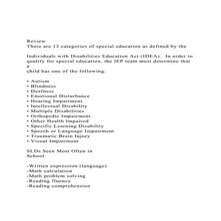 ReviewThere are 13 categories of special education as define.docx