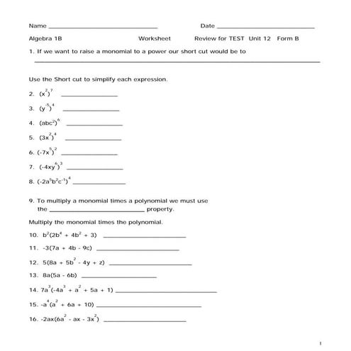 Review Unit 12 Test Form B | PDF