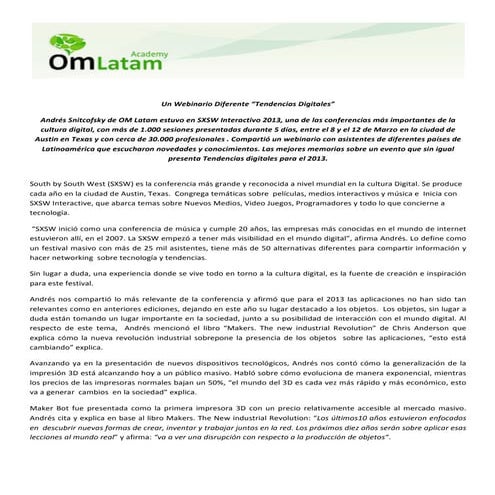 [PDF] Review Webinario "Tendencias Digitales SXSW 2013"