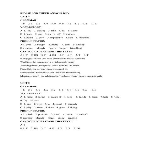 Revise and check answer key units 4 7