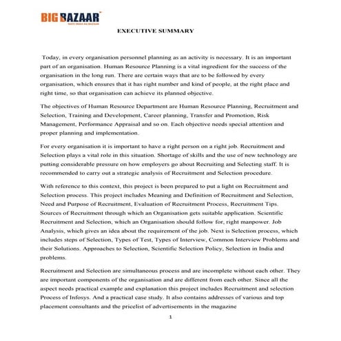 A STUDY ON RECRUITMENT PROCESS AT BIG BAZAAR 