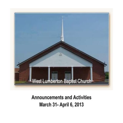 Weekly Announcements for March 31 - April 6