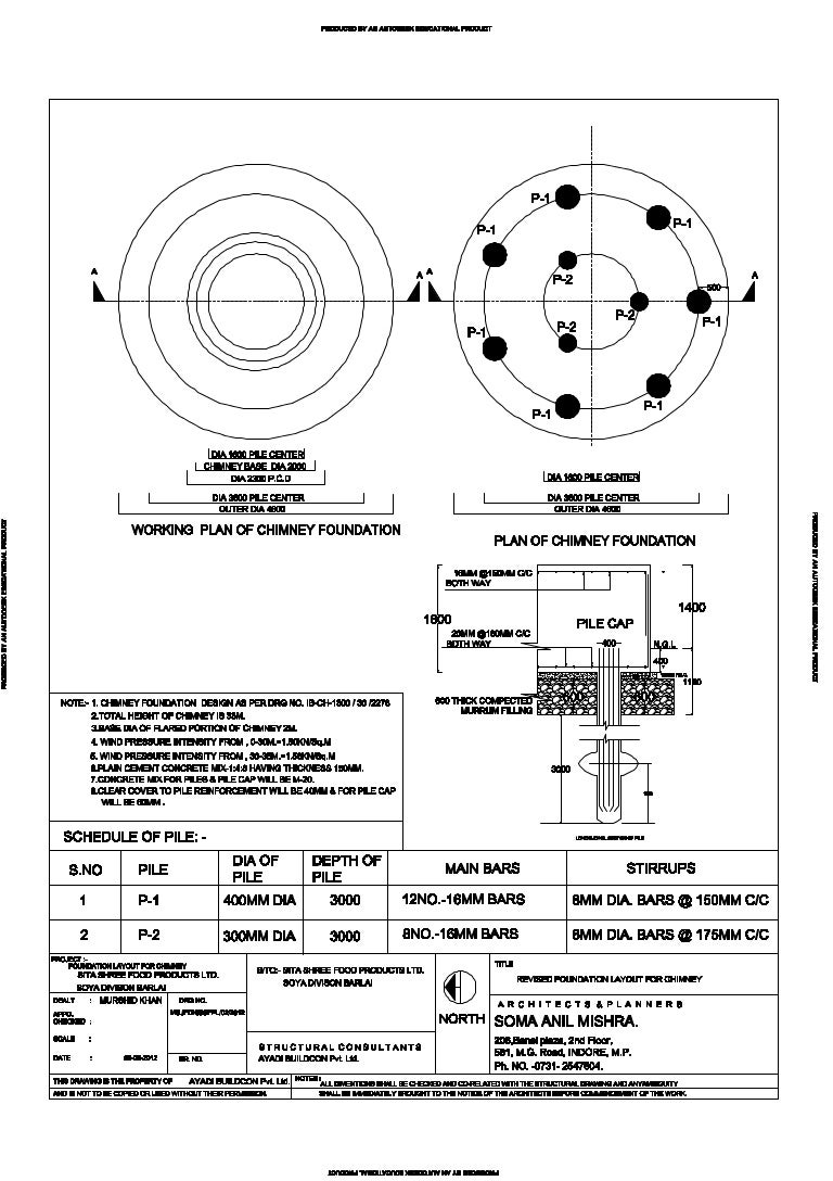 Chimney foundation Detailed drawing Self Supported Steel Chimney