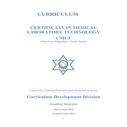 Revised Curriculum of Certificate in Medical Laboratory Technology(CMLT) by C...