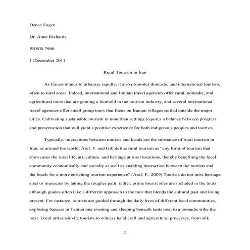 Perspectives on Rural Tourism in Iran