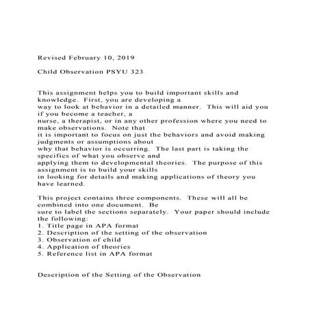 Revised February 10, 2019 Child Observation PSYU 323  .docx