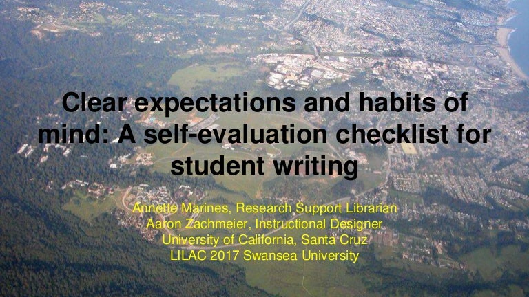Clear expectations and habits of mind: a self-evaluation checklist fo…