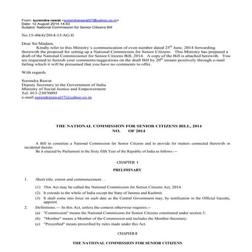 National Commissioner for Senior Citizens Bill, 2014 Draft