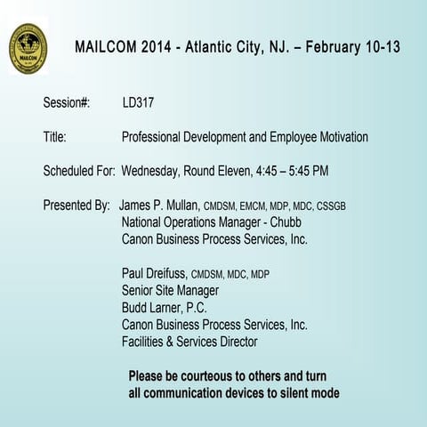 MailCom 2014 Professional Development and Employee Motivation