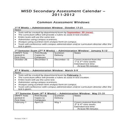 Revised secondary assess windows 11 12 with state test date | DOC