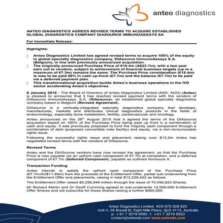 Anteo Diagnostics acquires Diasource | PDF