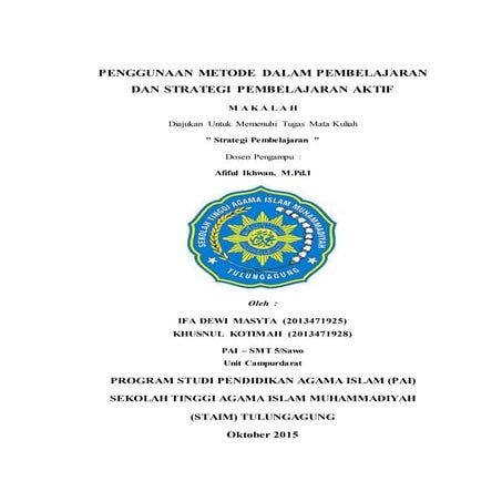 Revisi MAKALAH penggunaan metode dalam pembelajaran dan strategi pembelajaran...