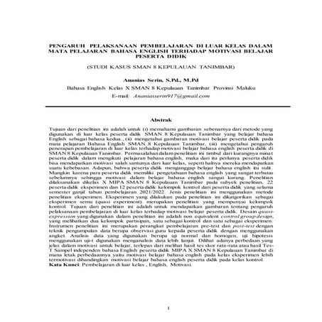 JURNAL "PENGARUH  PELAKSANAAN PEMBELAJARAN DI LUAR KELAS DALAM MATA PELAJARAN...