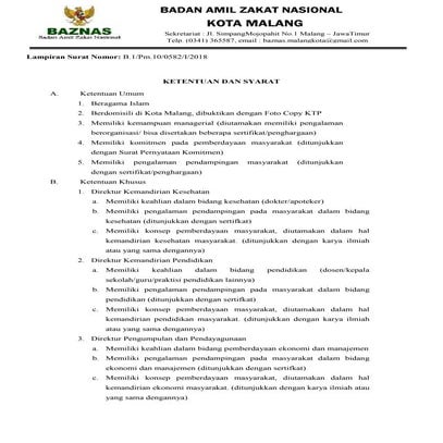 Ketentuan dan syarat lowongan tenaga BAZNAS kota malang 