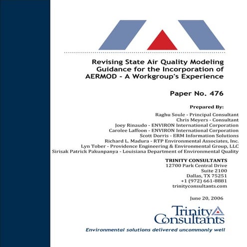 Revising State Air Quality Modeling Guidance for the Incorporation of ...