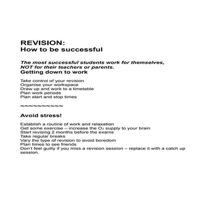 Revision   how to be successful - key points