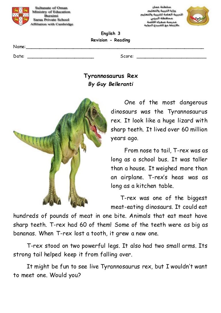 5 paragraph dinosaur essay in english