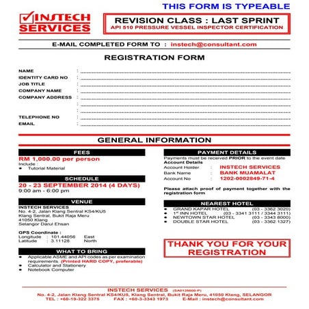 2015 Schedule : API 510 Revision Class Last Sprint