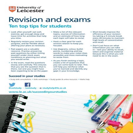 Revision and exams - Ten top tips for students