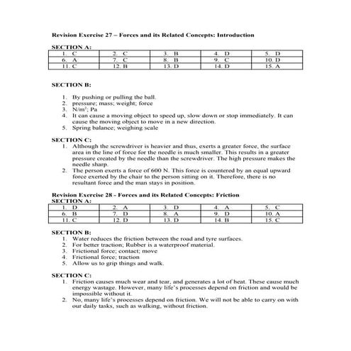 Revision exercises forces answers