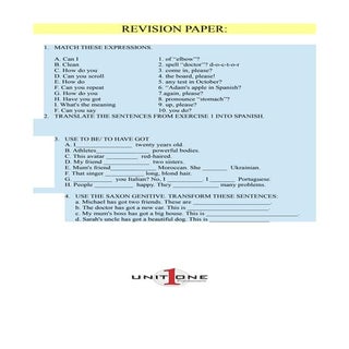 Revision paper unit 1 1st eso