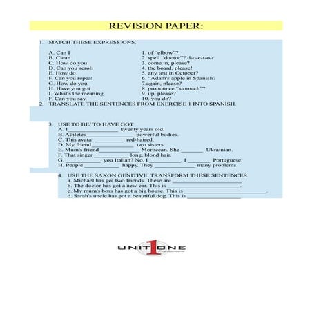 Revision paper unit 1 1st eso