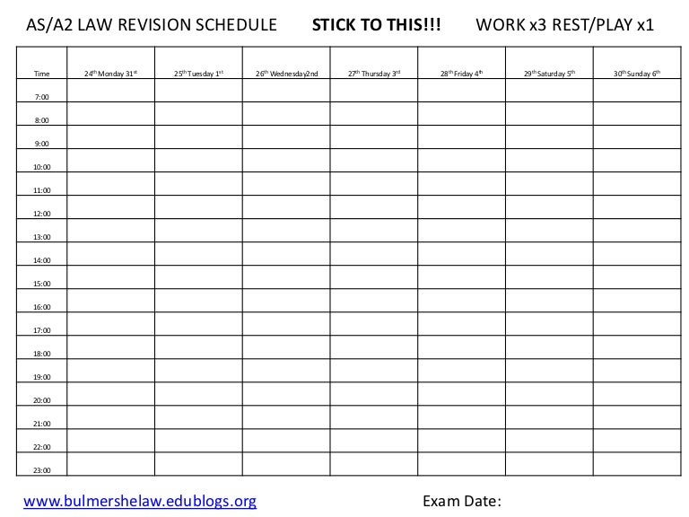 revision timetable templates